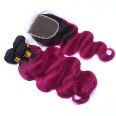 Wholesale Top Quality 100% Virgin Indian Human Hair Colorful Body Wave Hair Bundles with Lace Closure