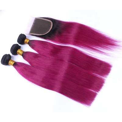 Wholesale High Quality Raw Indian Human Hair Colorful Straight Hair Bundles With Lace Closure