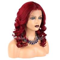 Wholesale Raw Virgin Brazilian Human Hair Red Color Loose Wave Lace Front Wig