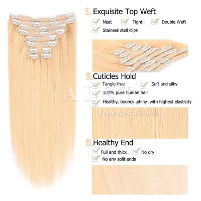 Full Cuticle Aligned Factory Wholesale 120G 140G 160G 180G Customized Double Drawn Thick Ends Clip In Remy Hair Extensions